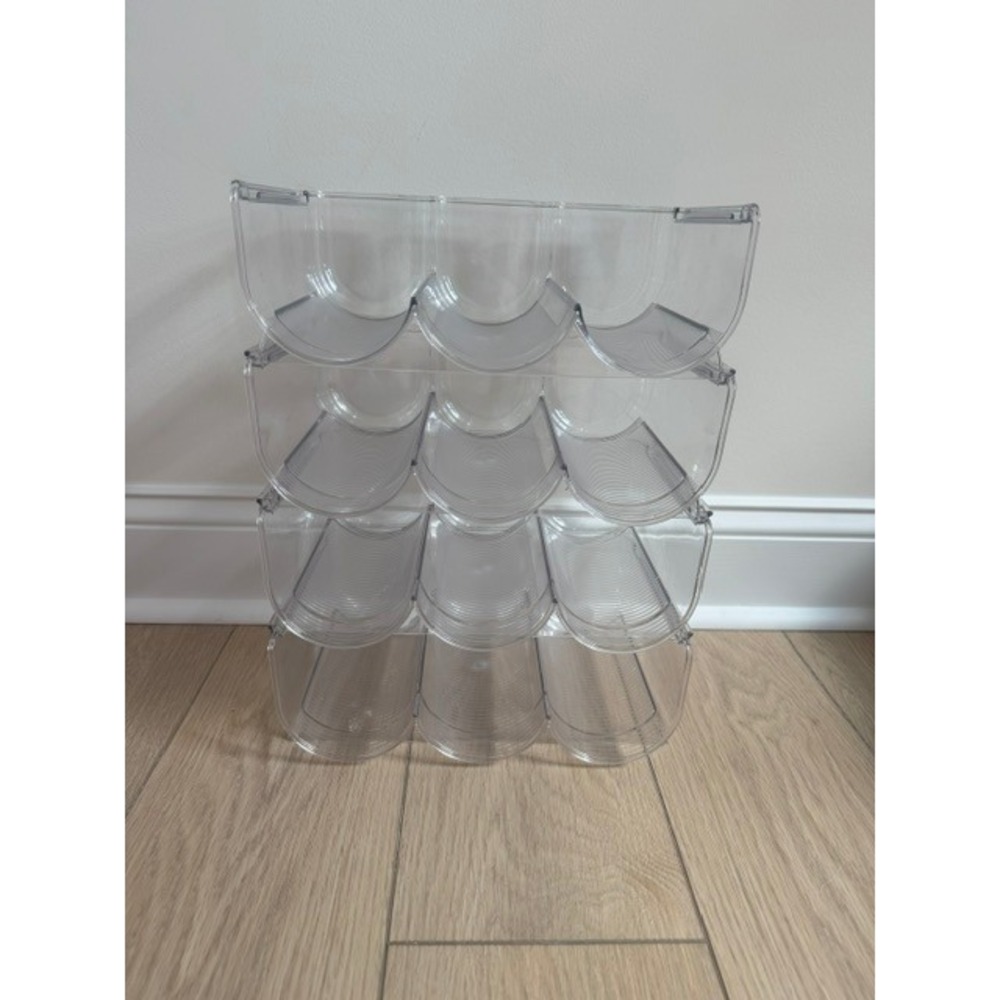 Clear Stackable Wine Rack Plastic Bottle Organizer Set of 4 Modern Storage